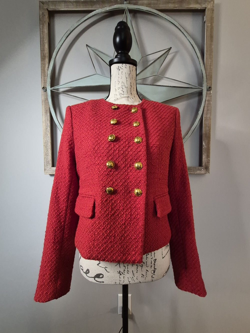 Veronica Beard Bentley Blazer Nantucket Red Tweed Cropped Military Button - 6 - Picture 9 of 15